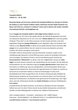 Festspiele S&uuml;dtirol Toblach 12. &ndash; 20. 09. 2015 Klassische Musik und