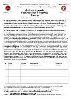 «Petition gegen den Überwachungs-SwissPass- Zwang»