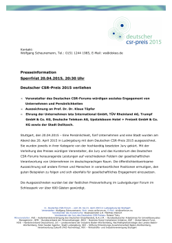 Presseinformation Sperrfrist 20.04.2015, 20:30 Uhr Deutscher CSR