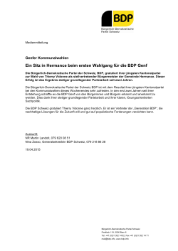 Ein Sitz in Hermance beim ersten Wahlgang f&uuml;r die BDP Genf