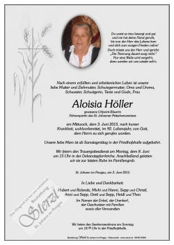 Aloisia Höller - Bestattung Sterzl