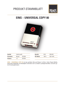 PRODUKT-STAMMBLATT EINS &ndash; UNIVERSAL COPY 80