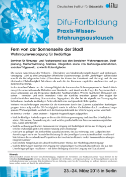 Difu-Seminar "Kommunale Strategien der Wohnraumversorgung