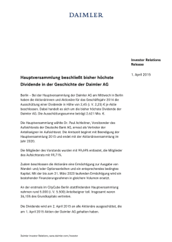 IR Release: Hauptversammlung beschlie&szlig;t bisher h&ouml;chste