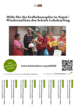 Hilfe f&uuml;r die Erdbebenopfer in Nepal / Wiederaufbau der Schule