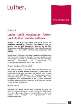 Luther berät Augsburger Aktien- bank AG bei Kauf der netbank