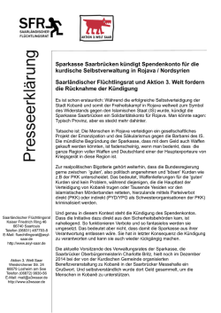 Sparkasse Saarbrücken kündigt Spendenkonto für die kurdische