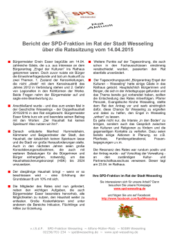Bericht der SPD-Fraktion im Rat der Stadt Wesseling