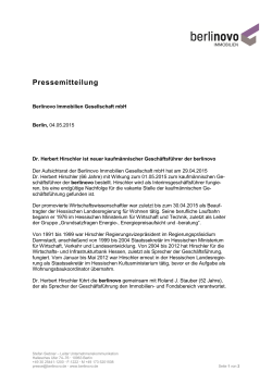 Pressemitteilung - berlinovo | Immobilien Gesellschaft mbH