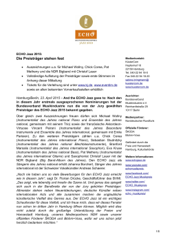 ECHO Jazz 2015 Pressemitteillung: Die Preistr&auml;ger stehen fest