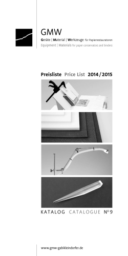 Katalog Catalogue No 9 Preisliste Price List 2014 / 2015