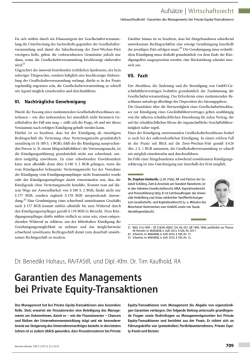 Garantien des Managements bei Private Equity