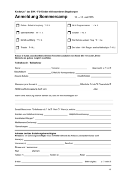 Anmeldung Sommercamp 12. – 18. Juli 2015