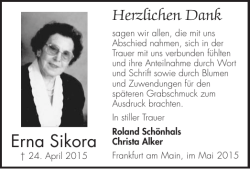 Herzlichen Dank Erna Sikora