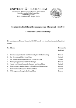 Hinweise zum Seminar im SS 2015
