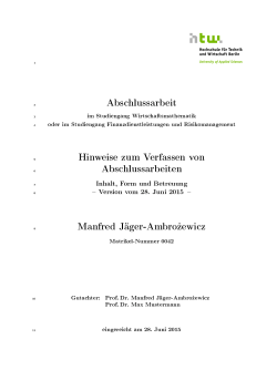 Hinweise f&uuml;r Abschlussarbeiten. - Manfred J&auml;ger