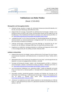 Publikationen von Malte Thießen (Stand: 17.03.2015)