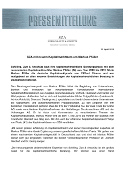 SZA mit neuem Kapitalmarktteam um Markus Pfüller