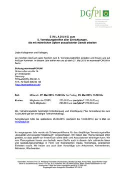 E I N L A D U N G zum 8. Vernetzungstreffen aller
