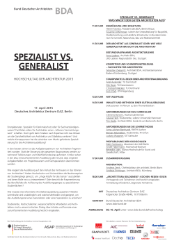 SPEZIALIST VS. GENERALIST - Bund Deutscher Architekten BDA
