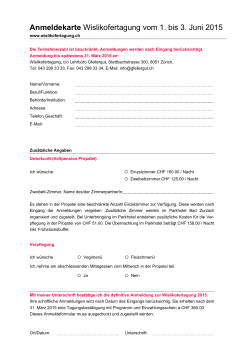 Anmeldekarte Wislikofertagung vom 1. bis 3. Juni 2015