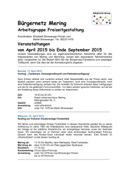 Veranstaltungstermine April bis September 2015