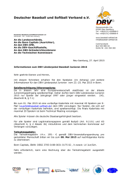 Infoschreiben DBV Länderpokal Junioren Baseball 2015