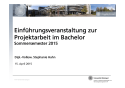 Einf&uuml;hrung zur Projektarbeit im SS 2015 - GKM