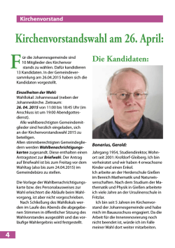 Vorschlagsliste zur Wahl des Vorstandes der Johannesgemeinde
