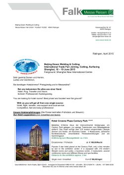 Ratingen, April 2015 Beijing Essen Welding & Cutting International