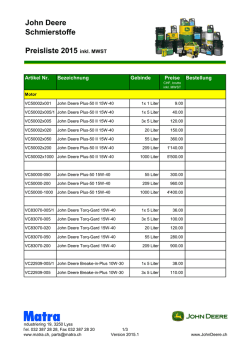 John Deere Schmierstoffe Preisliste 2015 inkl