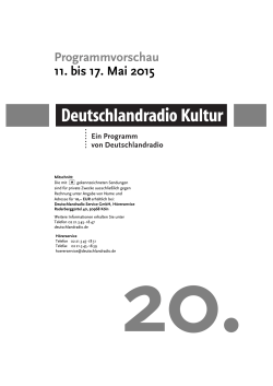 Programmvorschau 11. bis 17. Mai 2015