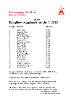 Rangliste Kegelmeisterschaft 2015