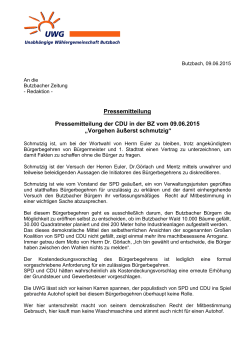 Pressemitteilung Pressemitteilung der CDU in der