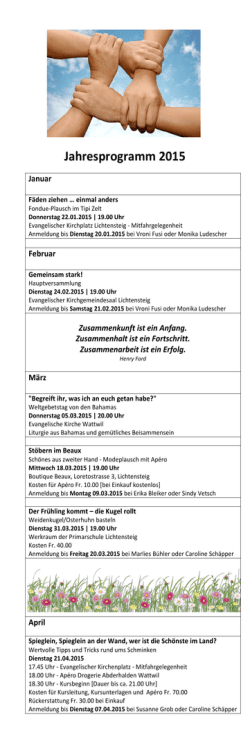 Jahresprogramm 2015 - Frauenkreis Lichtensteig
