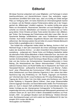 Editorial - F&ouml;rderkreis Archive und Bibliotheken