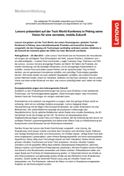 Lenovo präsentiert auf der Tech World Konferenz in Peking seine