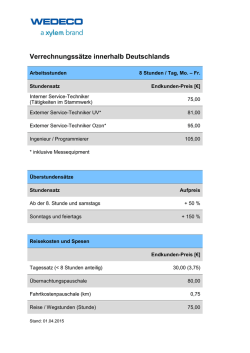 Wedeco Verrechnungss&auml;tze