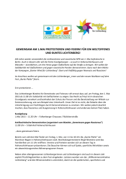 “Lichtenberger Bündnis für Demokratie und Toleranz” zum 1. Mai 2015