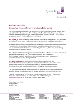 Stellenausschreibung - Systemhaus Ulm GmbH
