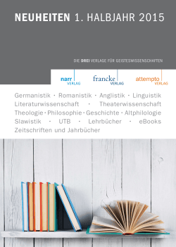 NEUHEITEN 1. HALBJAHR 2015 - Gunter Narr Verlag/A. Francke