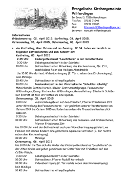 Gr&uuml;ndonnerstag, Karfreitag, Ostersonntag und Ostermontag 2015