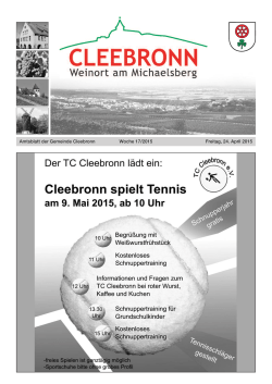 Amtsblatt der Gemeinde Cleebronn Woche 17/2015 Freitag, 24