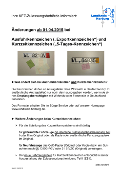 Information Kurzzeitkennzeichen_Ausfuhrkennzeichen 01.04.2015