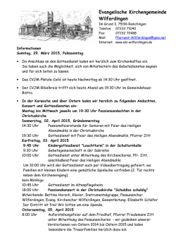 Informationen (pink paper) Sonntag, 29. M&auml;rz 2015
