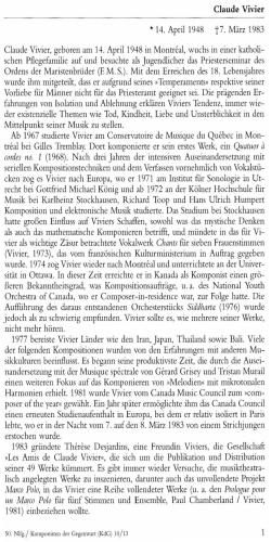 Claude Vivier, Komponisten der Gegenwart (KdG), Hanns