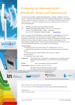 Einladung zur Ideenwerkstatt „Windkraft, Strom und Speicherung“