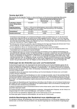 Termine April 2015 Änderungen bei den Einkünften aus Land