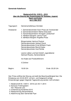 Protokoll zur Sitzung des Sozialausschusses am 06.05