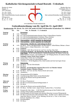 Urdenbach Gottesdienstordnung vom 04. April bis 12